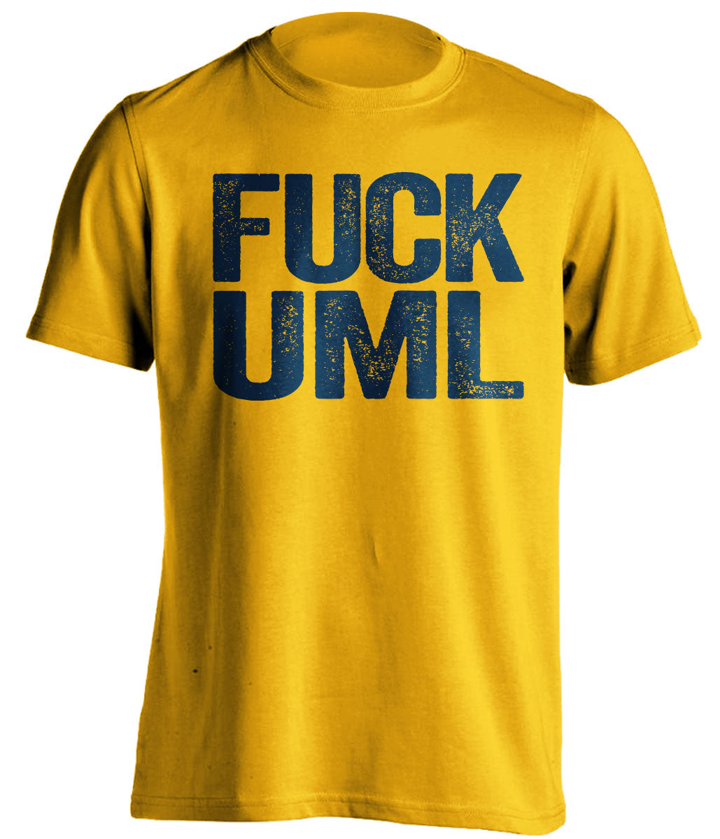 fuck uml lowell merrimack warriors gold tshirt uncensored