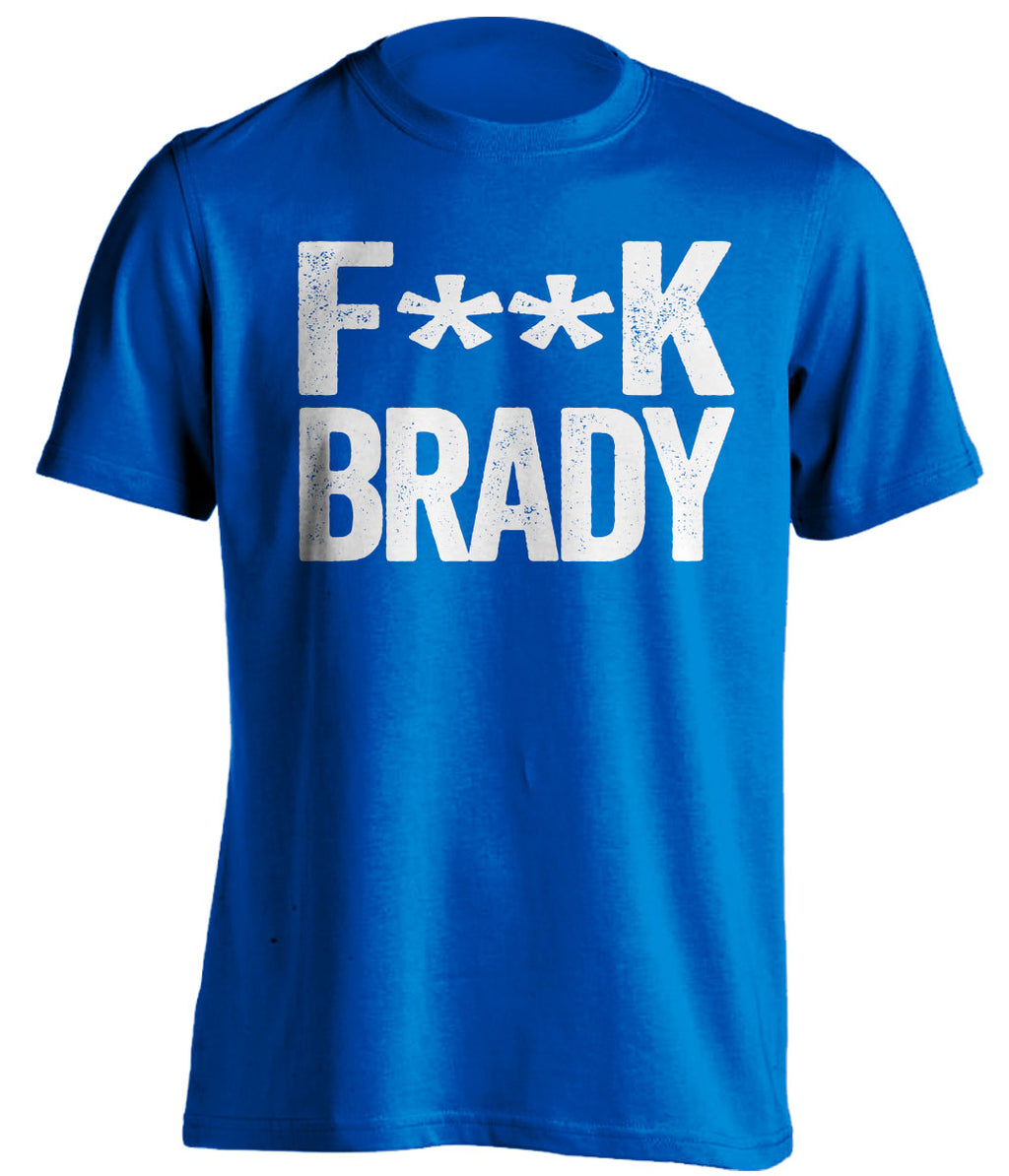 fuck brady blue colts shirt with white text censored