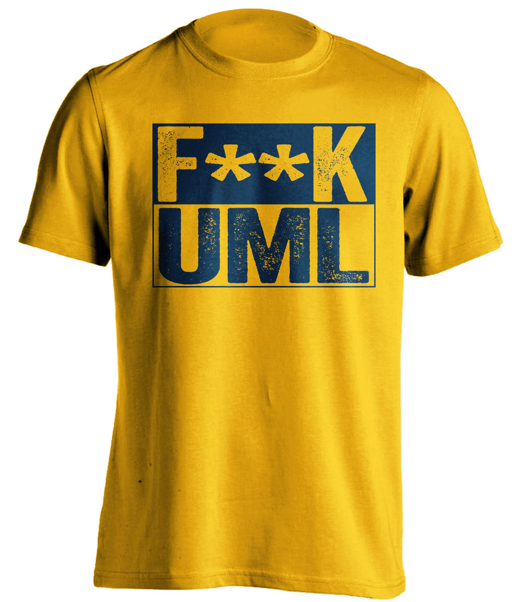 fuck uml lowell merrimack warriors gold shirt censored