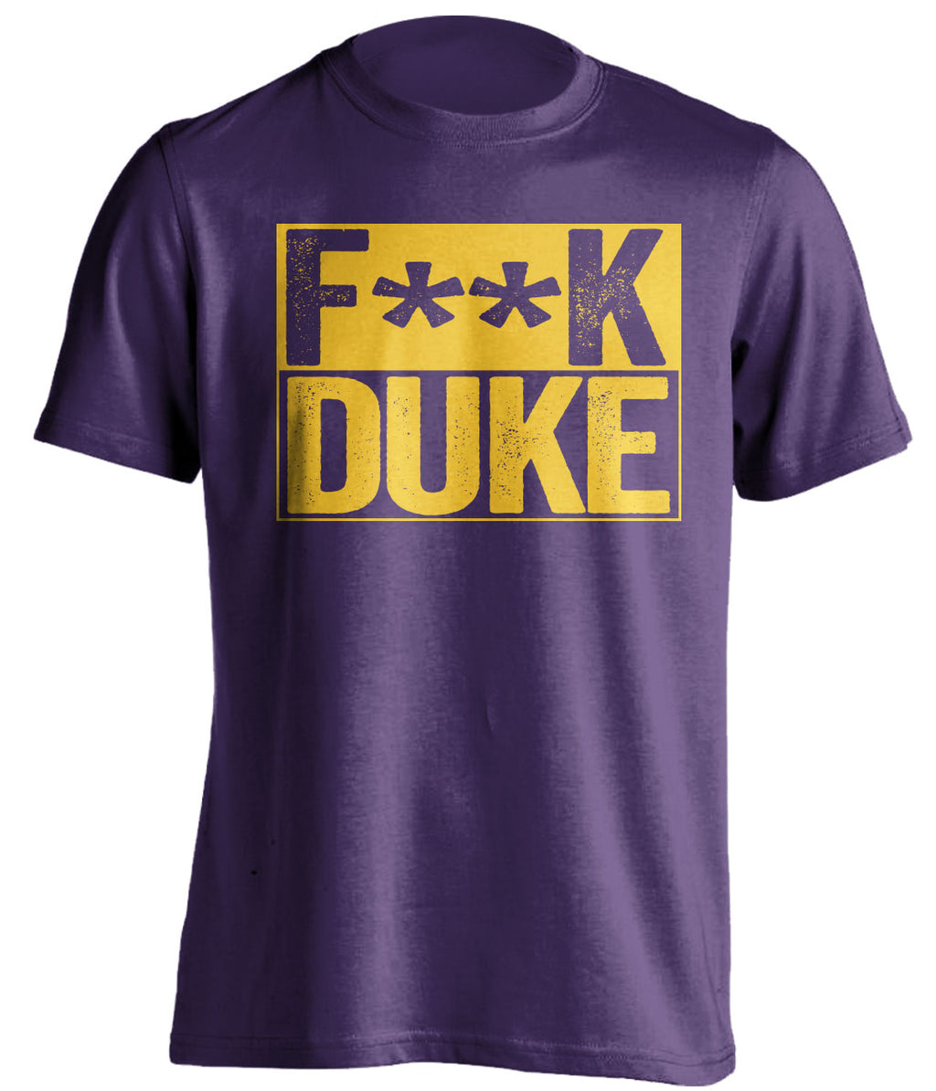 fuck duke purple and gold tshirt censored