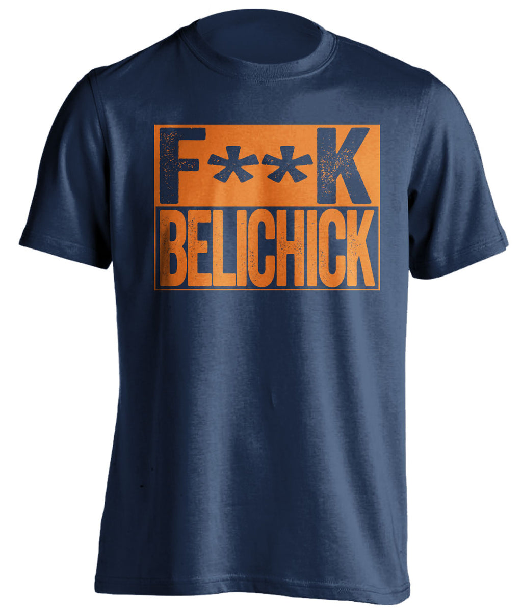 fuck belichick navy and orange tshirt censored