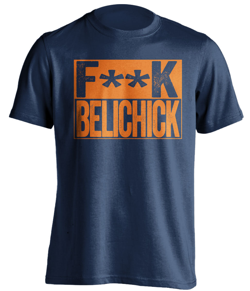 fuck belichick navy and orange tshirt censored
