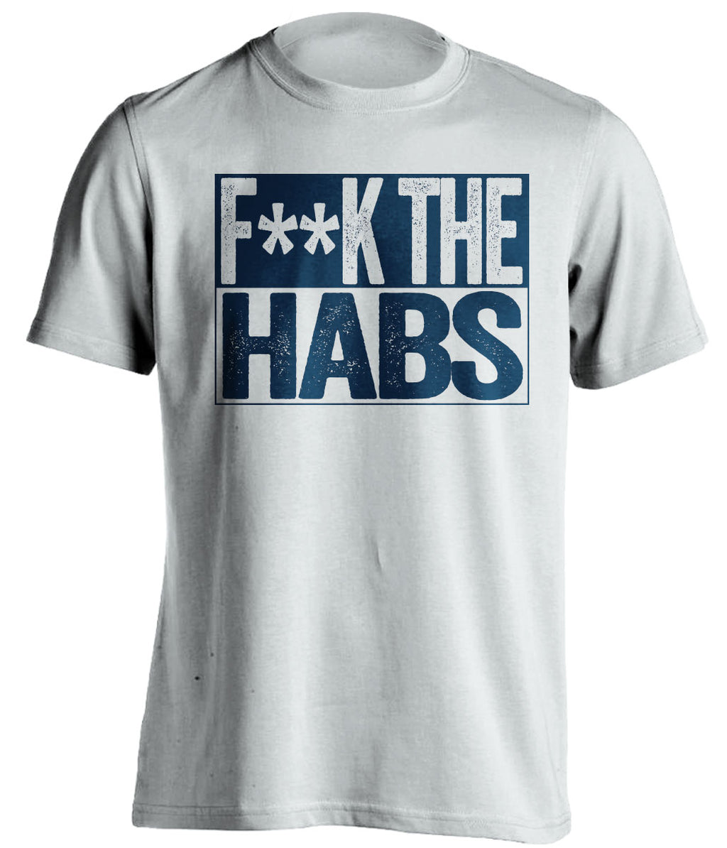 fuck the habs white and navy tshirt censored