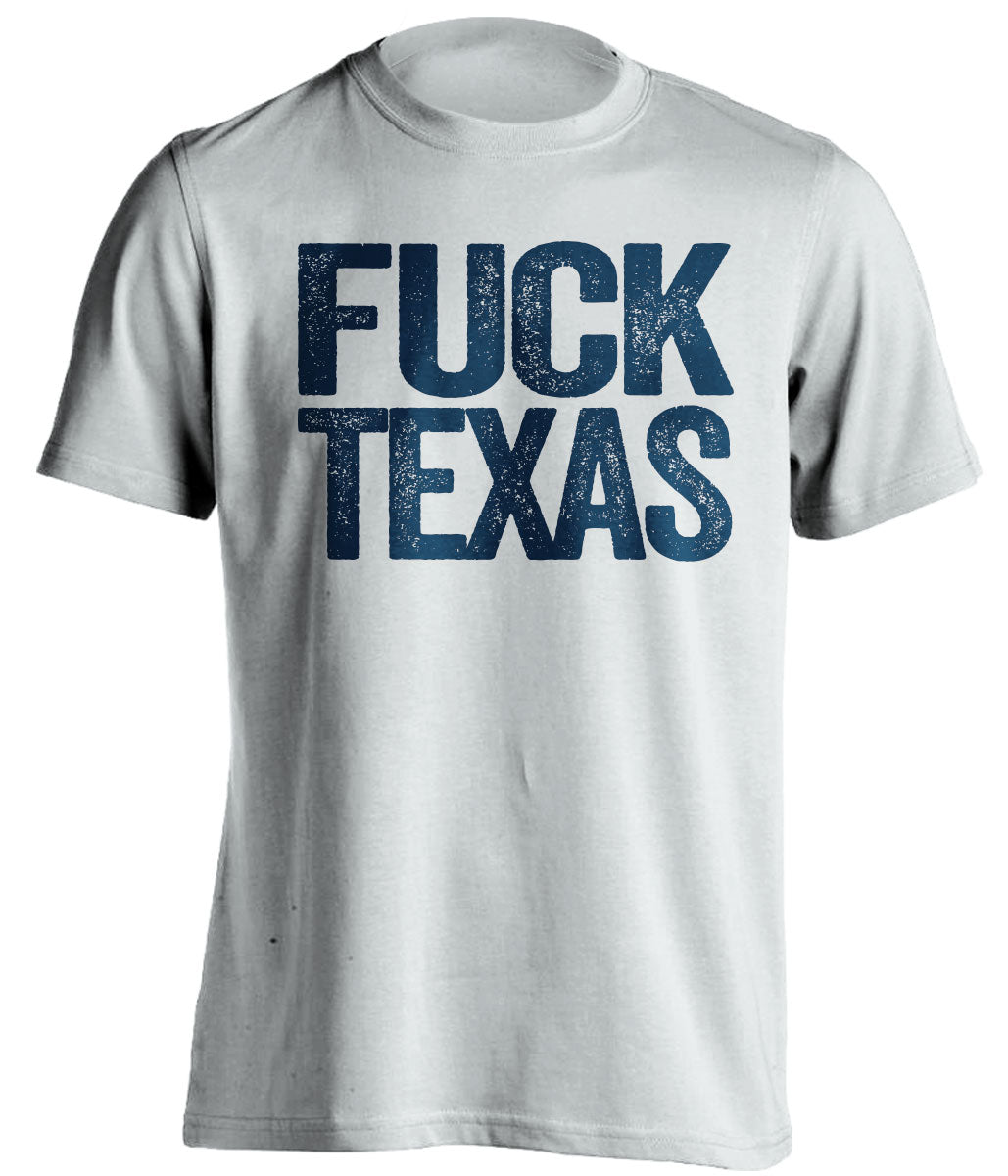 fuck texas wvu fan white and navy shirt uncensored