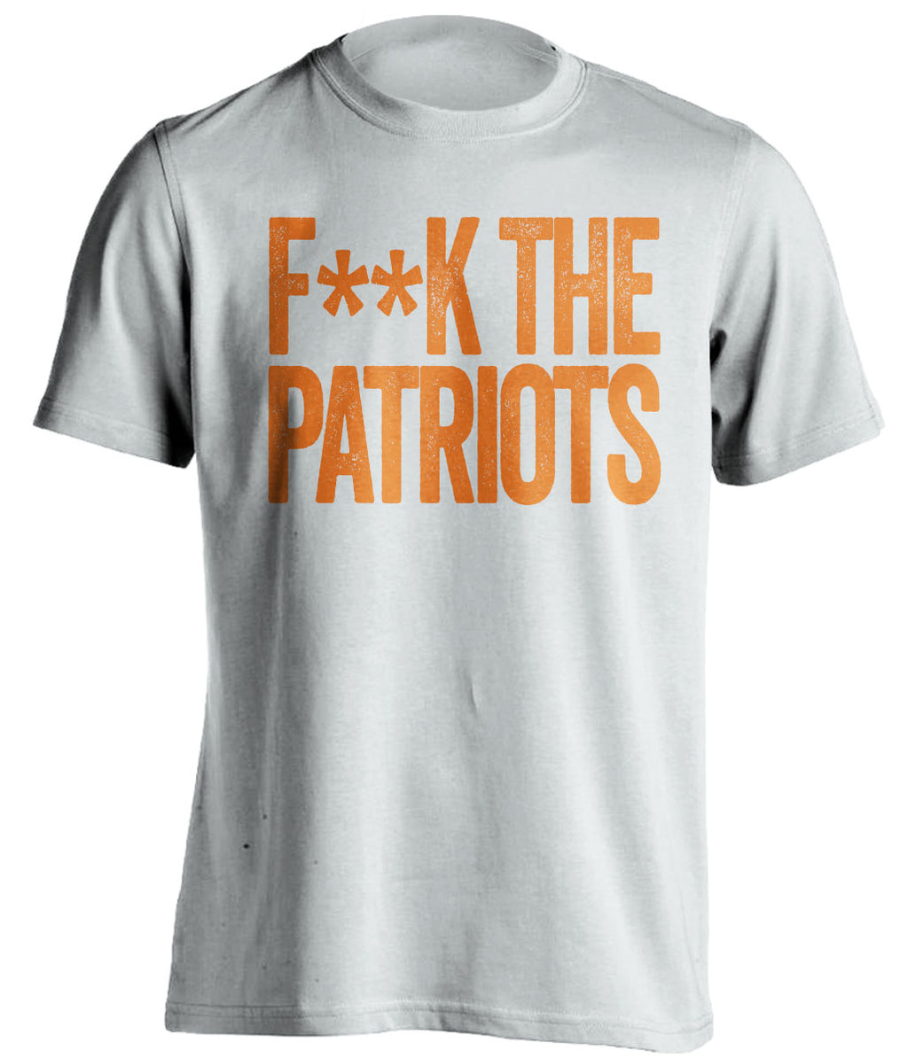 FUCK THE PATRIOTS - Patriots Haters Shirt - Navy and Orange Version - Text Design - Beef Shirts